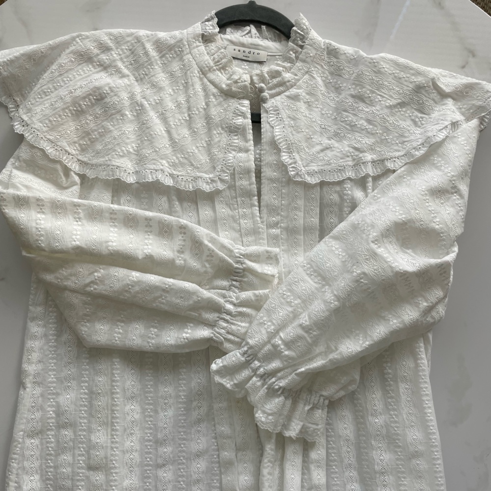 Sandro White Textured Blouse